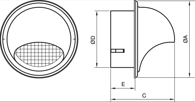 BLRERL150 - Rond buitenluchtrooster roestvrijstaal (RVS) voor ventilatie met vogelgaas